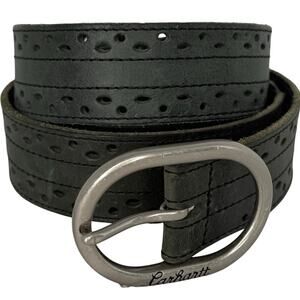 Carhartt Women’s Leather Belt XL Charcoal Black Perforated Silver Tone Buckle